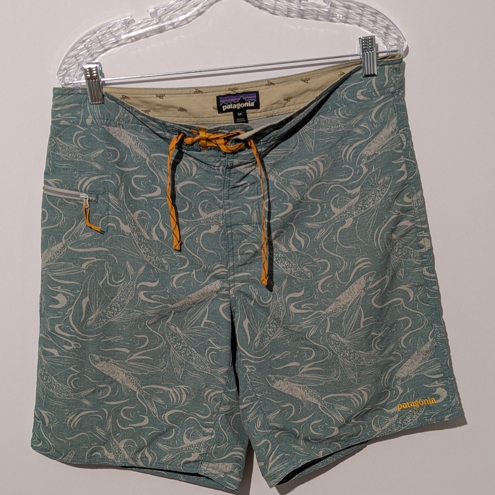 Patagonia Men’s Board Shorts Size 34 Teal Beige Pattern